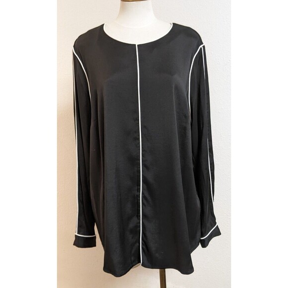 Women's UNIVERSAL STANDARD Black Viscose/Spandex Long Sleeve Blouse M/18-20 - Picture 2 of 16